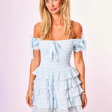 Preorder Darcy Floral Mini Dress - Blue Ditsy Gingham [Amy Jane London]