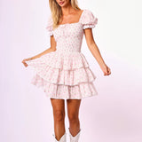 Preorder Rosa Floral Mini Dress - Pink Rosebud Gingham [Amy Jane London]