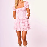 Preorder Darcy Floral Mini Dress - Pink Ditsy Gingham [Amy Jane London]