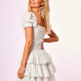 Preorder Rosa Floral Mini Dress - Blue Paisley Gingham [Amy Jane London]