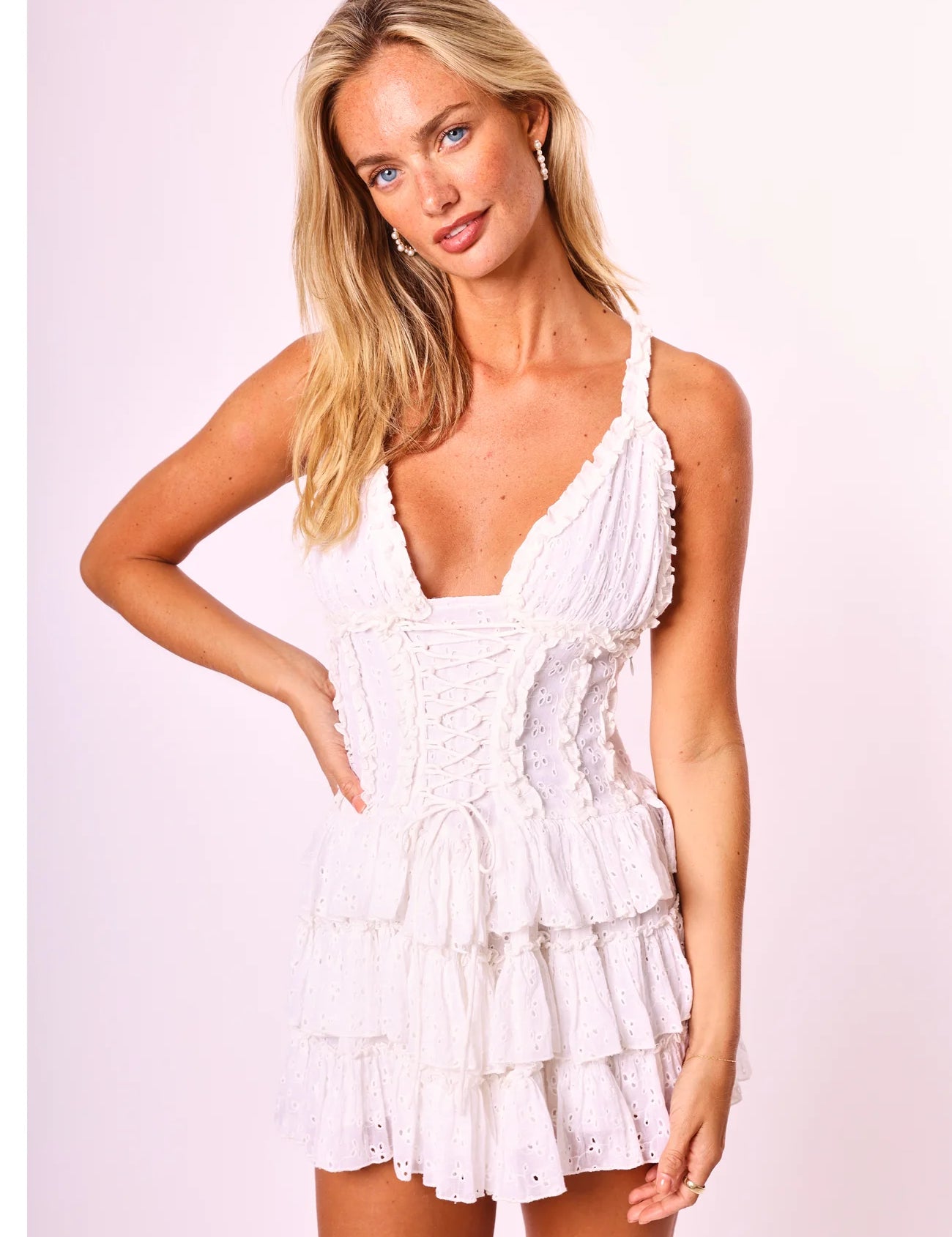 Iris Ruffle Mini Dress - White  [Amy Jane London]