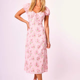 Preorder Daphne Floral Midi Dress - Pink Floral [Amy Jane London]