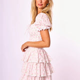 Preorder Rosa Floral Mini Dress - Pink Rosebud Gingham [Amy Jane London]