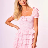 Preorder Darcy Floral Mini Dress - Pink Ditsy Gingham [Amy Jane London]