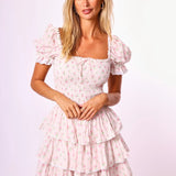 Preorder Rosa Floral Mini Dress - Pink Rosebud Gingham [Amy Jane London]