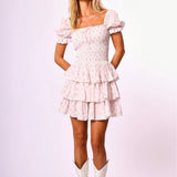 Preorder Rosa Floral Mini Dress - Pink Rosebud Gingham [Amy Jane London]