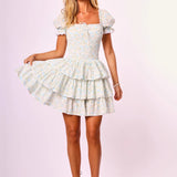 Preorder Rosa Floral Mini Dress - Blue Paisley Gingham [Amy Jane London]