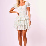 Preorder Rosa Floral Mini Dress - Blue Paisley Gingham [Amy Jane London]