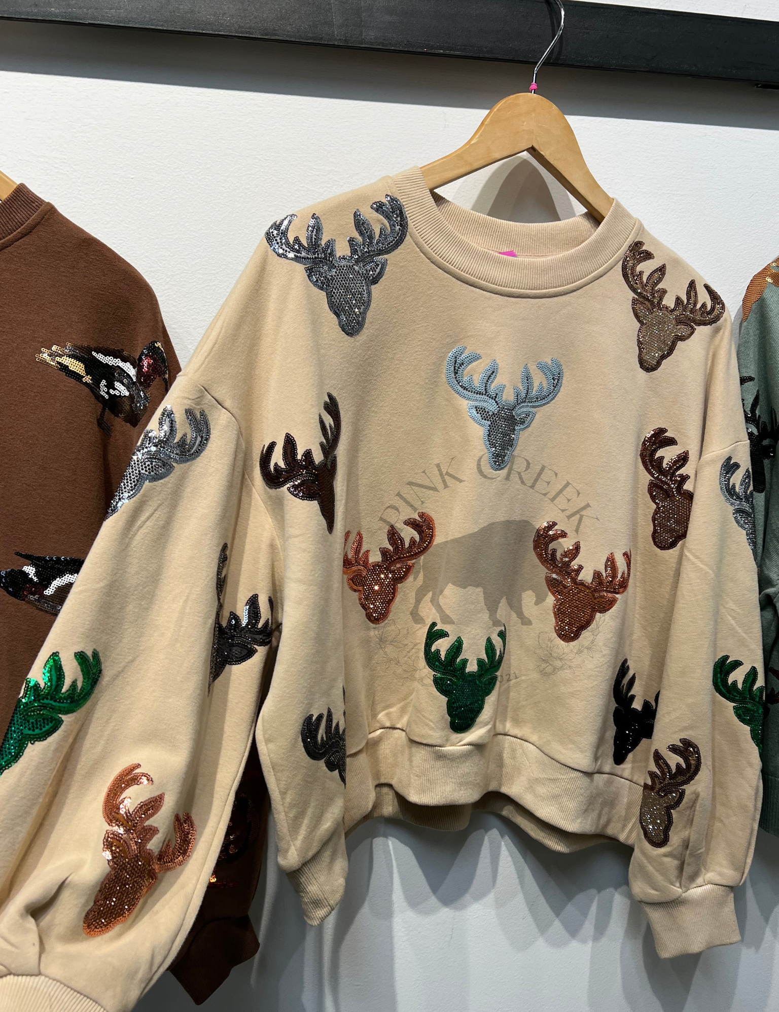 Deer Head Sweatshirt - Beige [Queen of Sparkles]