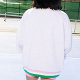 Jeweled Sport Stripe Pickle Ball Sweatshirt - Grey, Green & Pink [Queen of Sparkles]