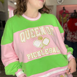 Green & Pink Stripe Pickleball Sweatshirt [Queen of Sparkles]