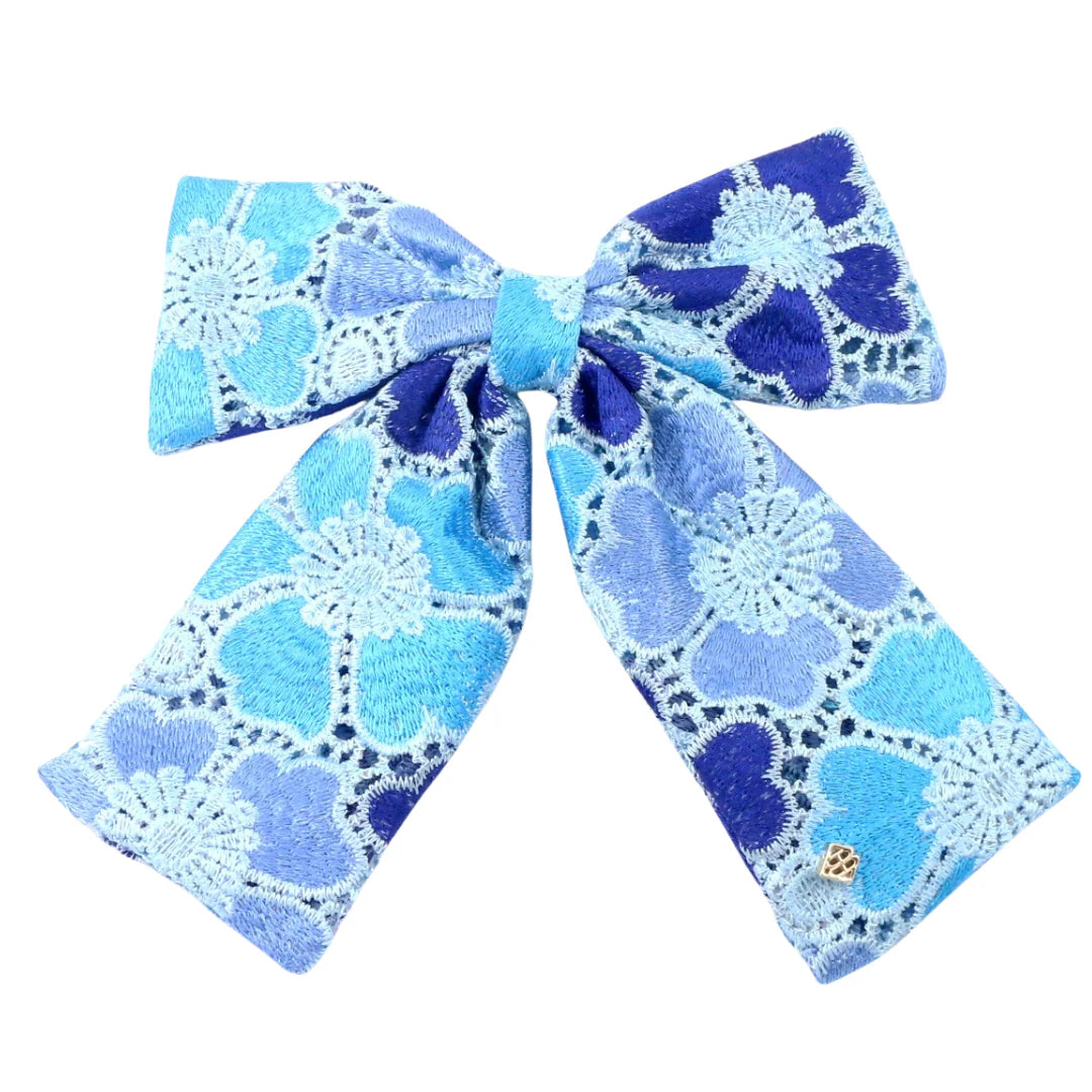 Blue Mosaic Lace Flowers Bow Barrette [Brianna Cannon]