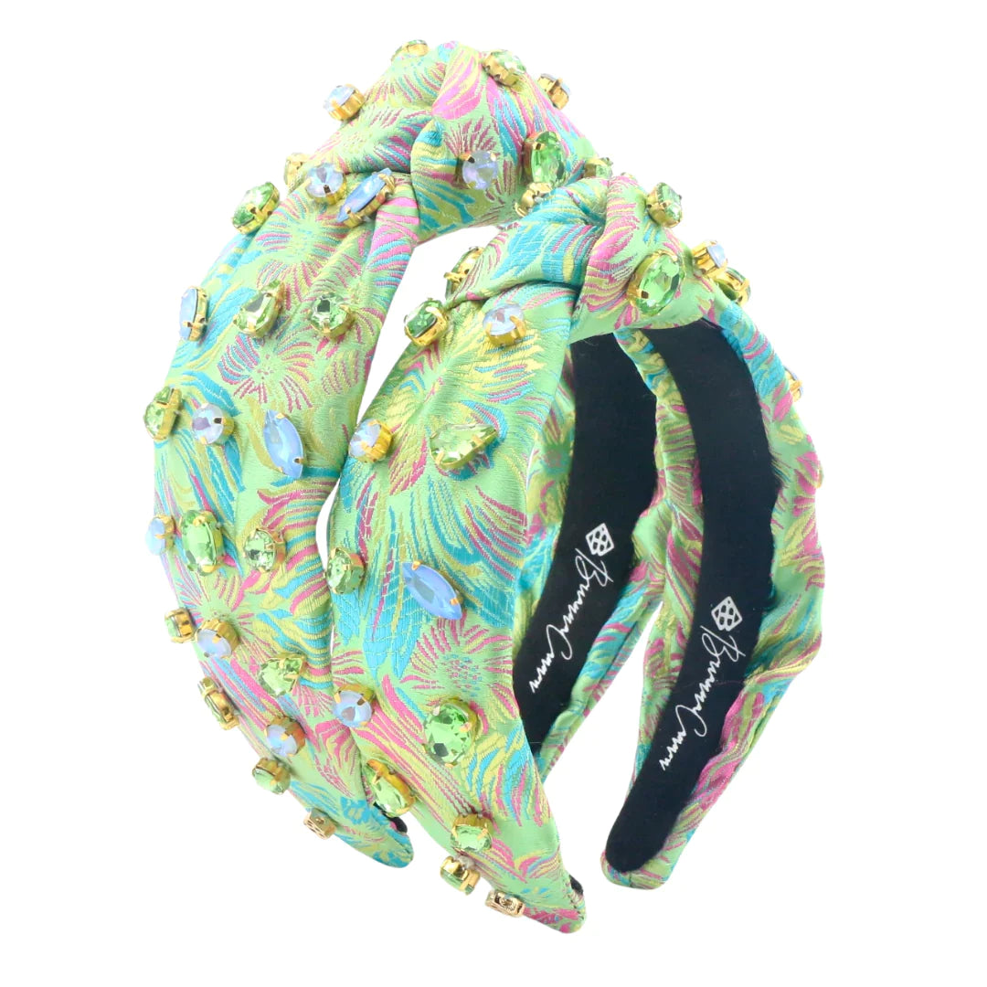 Child Size Bright Green Brocade Headband with Pink and Blue [Brianna Cannon]