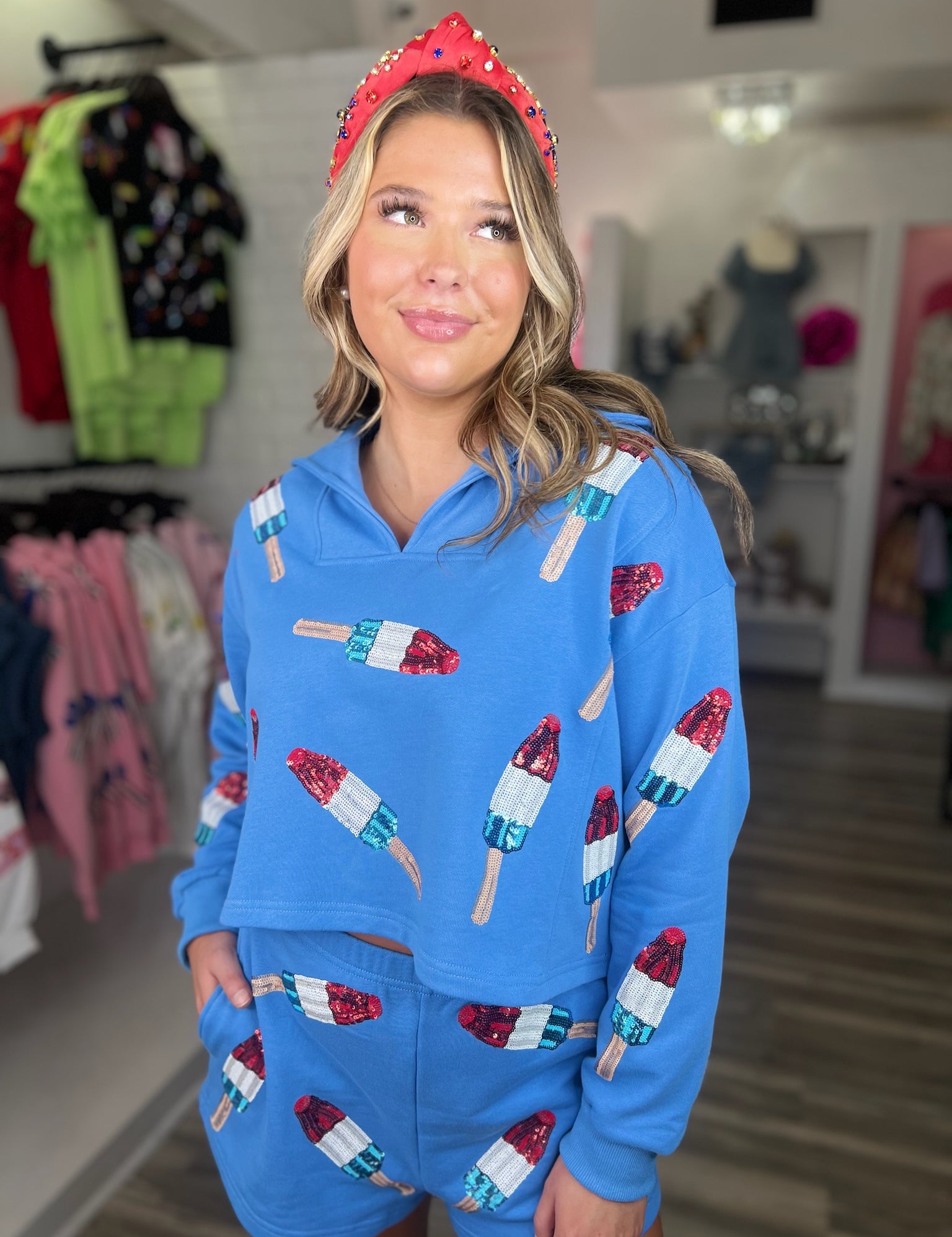 Bomb Pop Collar Sweatshirt - Blue [Queen of Sparkles]