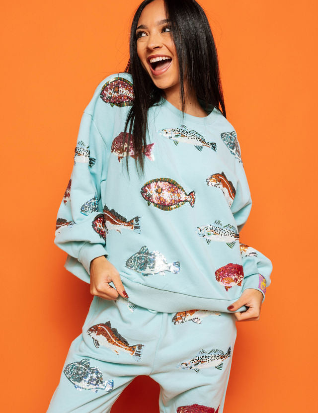 Fish Sweatshirt - Light Blue [Queen of Sparkles]