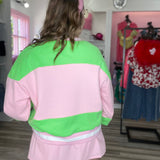 Green & Pink Stripe Pickleball Sweatshirt [Queen of Sparkles]