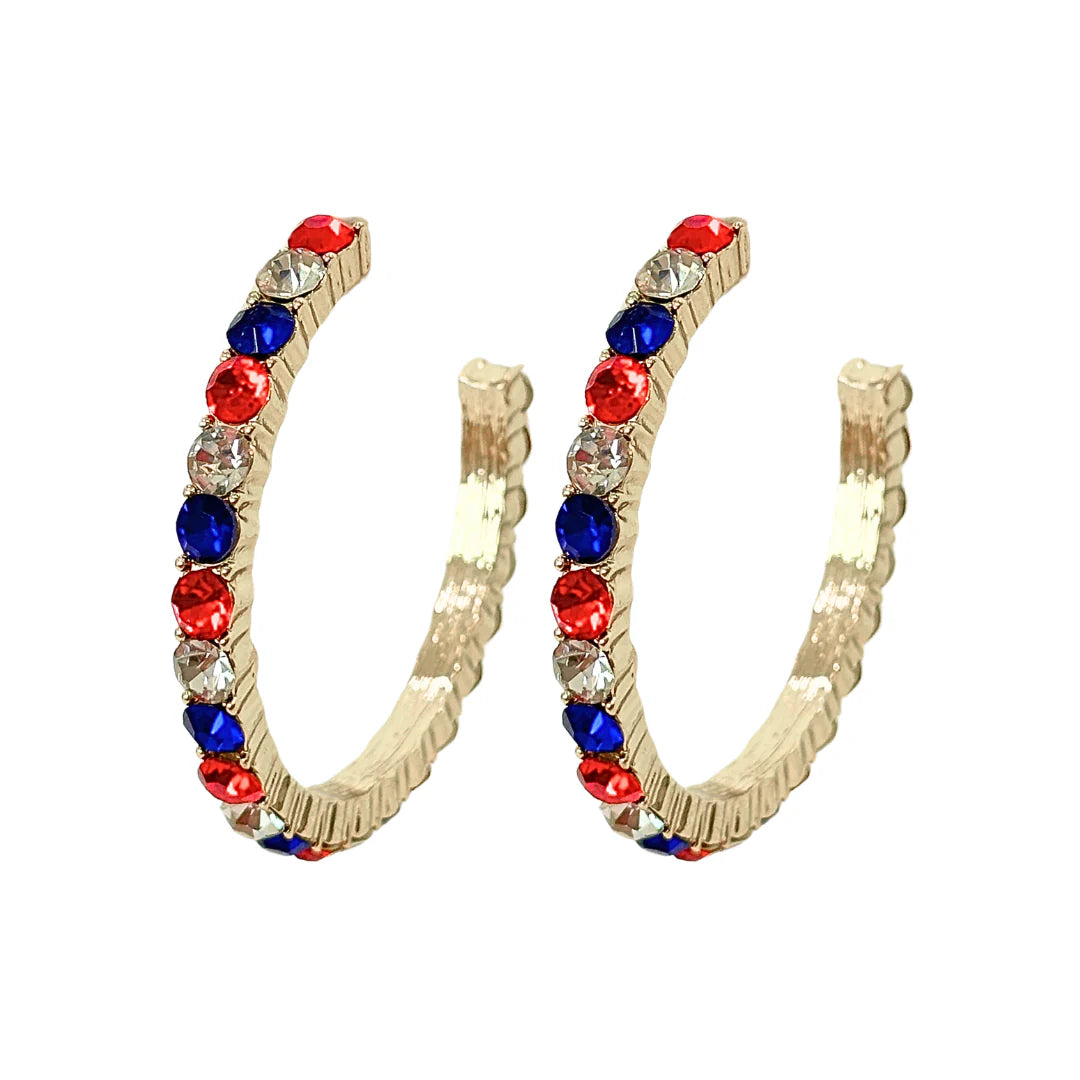 Red, White & Blue Crystal Hoop Earrings [Brianna Cannon]