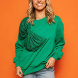 Oversized Rhinestone Bow Sweatshirt - Emerald Green [Queen of Sparkles]