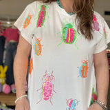 Scattered Neon Beetle Tee White Queen of Sparkles