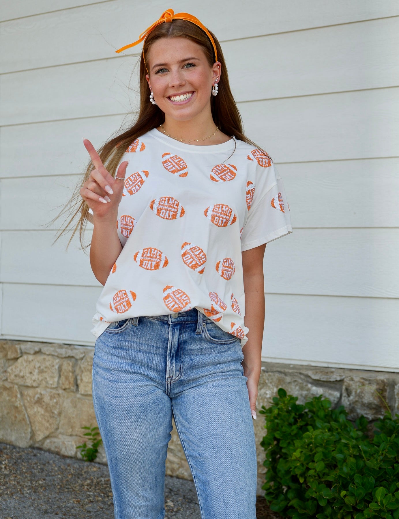 Game Day Football Tee - White & Orange [Queen of Sparkles]