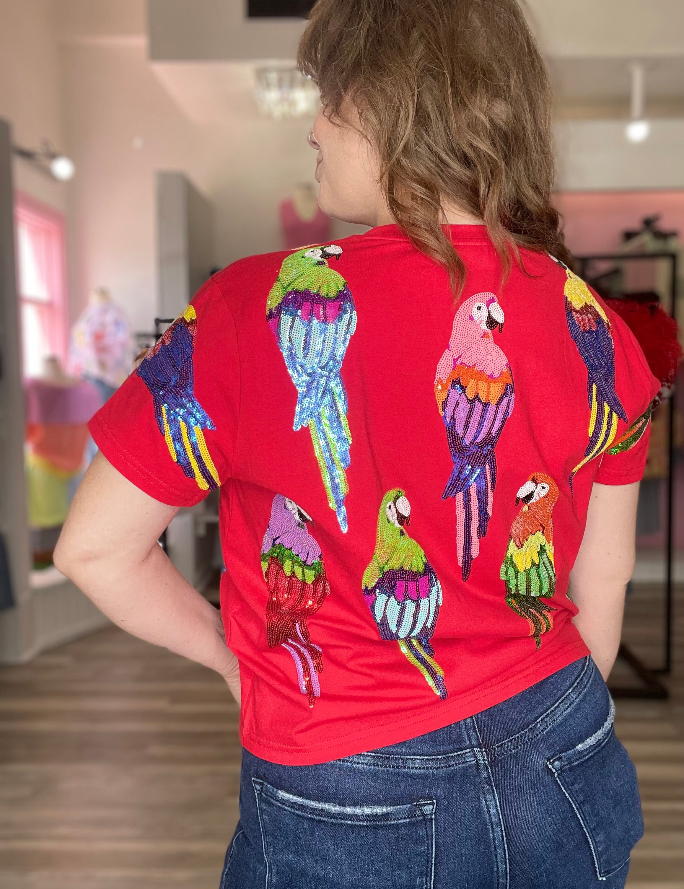 Scattered Parrot Tee - Red [Queen of Sparkles]