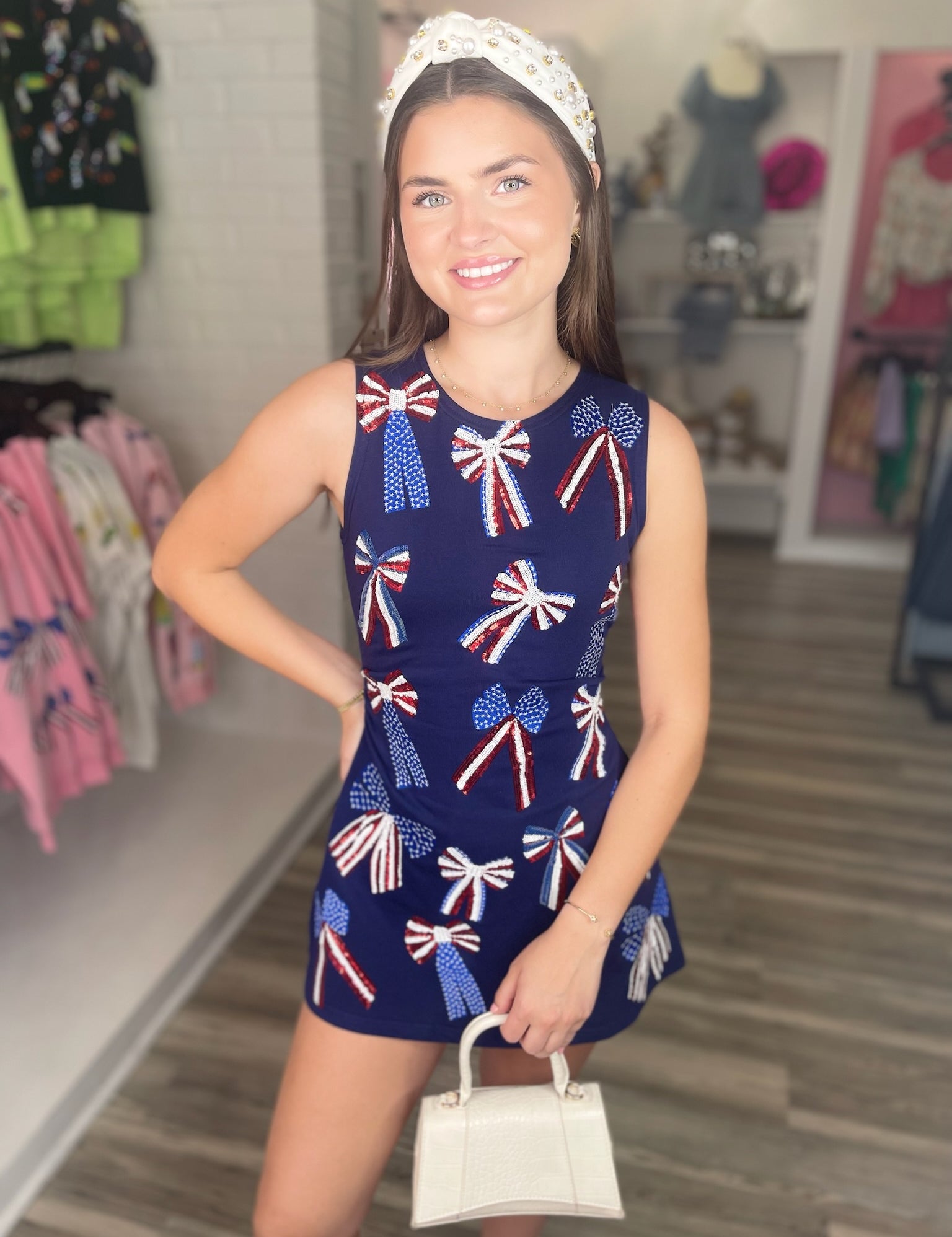 Red, White & Blue Bow Tank Dress - Navy [Queen of Sparkles]