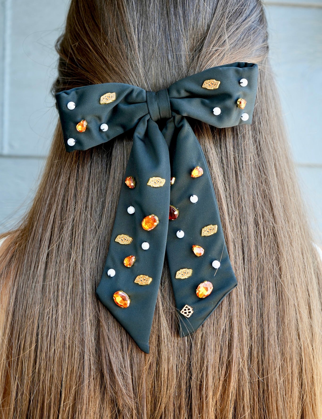 Crystal and Pearl OSU Bow Barrette Black [Brianna Cannon]