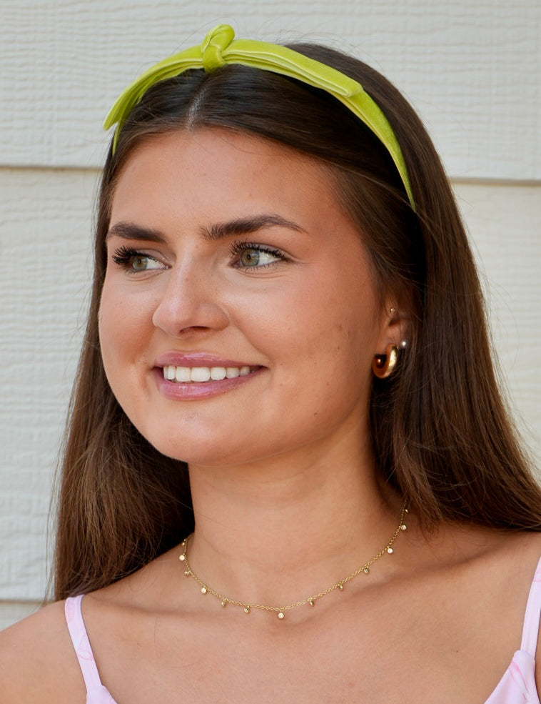 Thin Ribbon Bow Headband - Lime Velvet [Brianna Cannon]