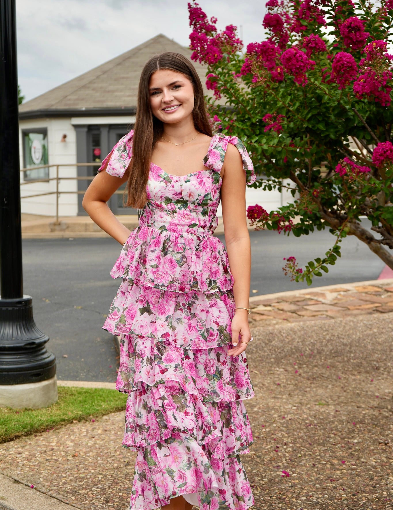 Kassanda Square Neckline Floral Maxi Dress Pink