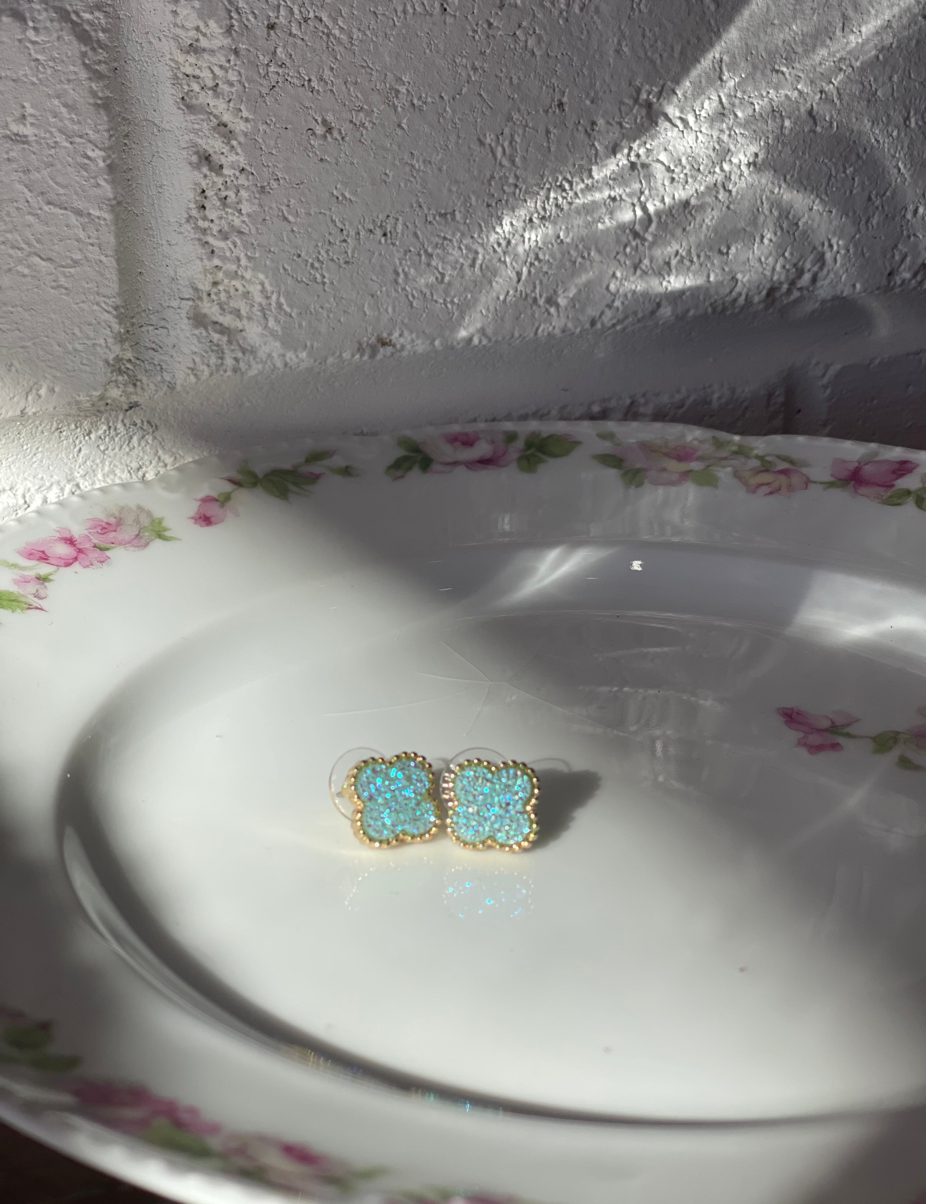 Druzy Clover Earrings Blue