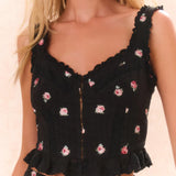 Galette Floral Embroidered Peplum Top - Black Combo [LoveShackFancy]