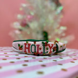 Cross Stitch Holly Jolly Headband with Crystals - Adult Size