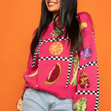 Preorder - Checker Fruit Sweater - Hot Pink, Black, & White [Queen of Sparkles]