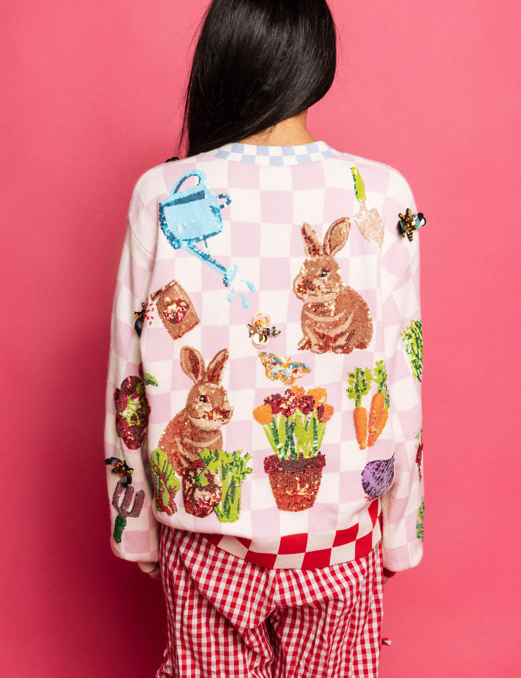 Checkered Bunny Cardigan - Pink & White [Queen of Sparkles]