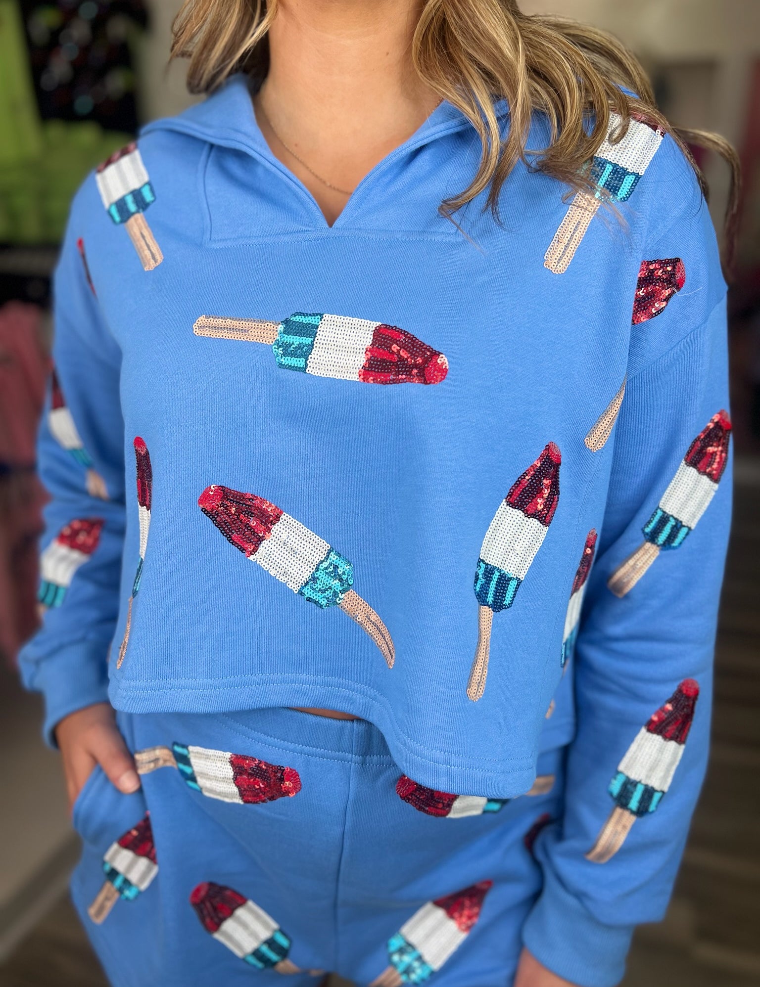 Bomb Pop Collar Sweatshirt - Blue [Queen of Sparkles]