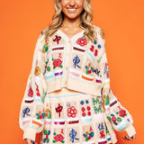 Multi Mahjong Tile Button Up Cardigan - Beige [Queen of Sparkles]