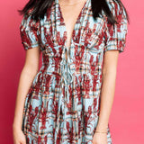 Plaid Crawfish Tie Cotton Dress - Aqua [Queen of Sparkles]