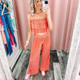 Aspen Plisse Ruffle Pant Set Coral