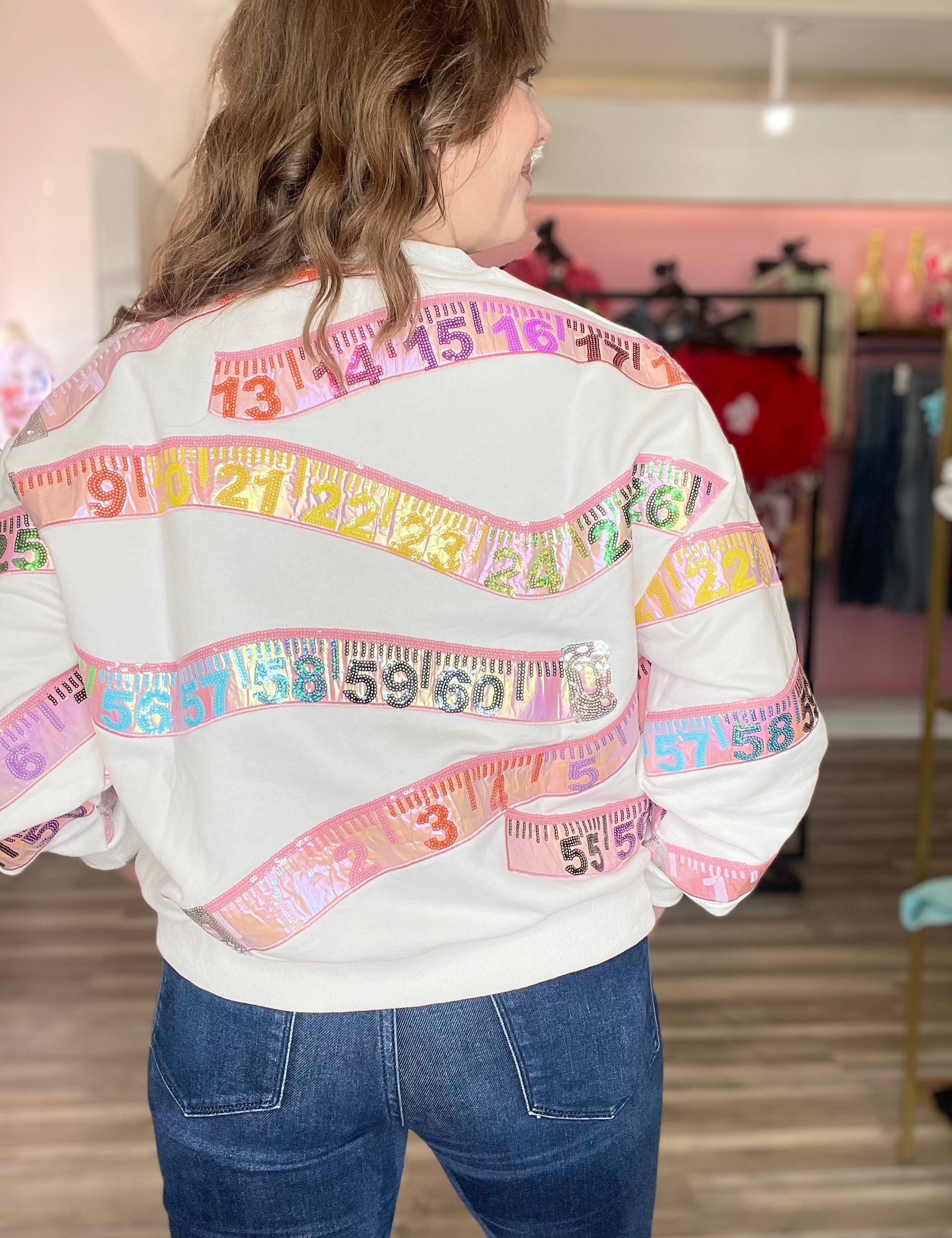 Measuring Tape Sweatshirt - White [Queen of Sparkles]