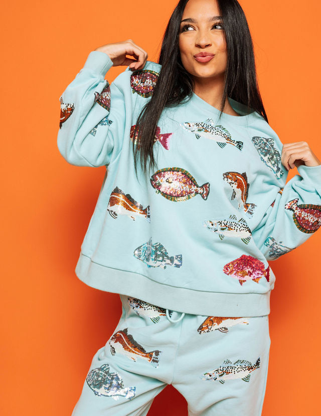 Fish Sweatshirt - Light Blue [Queen of Sparkles]