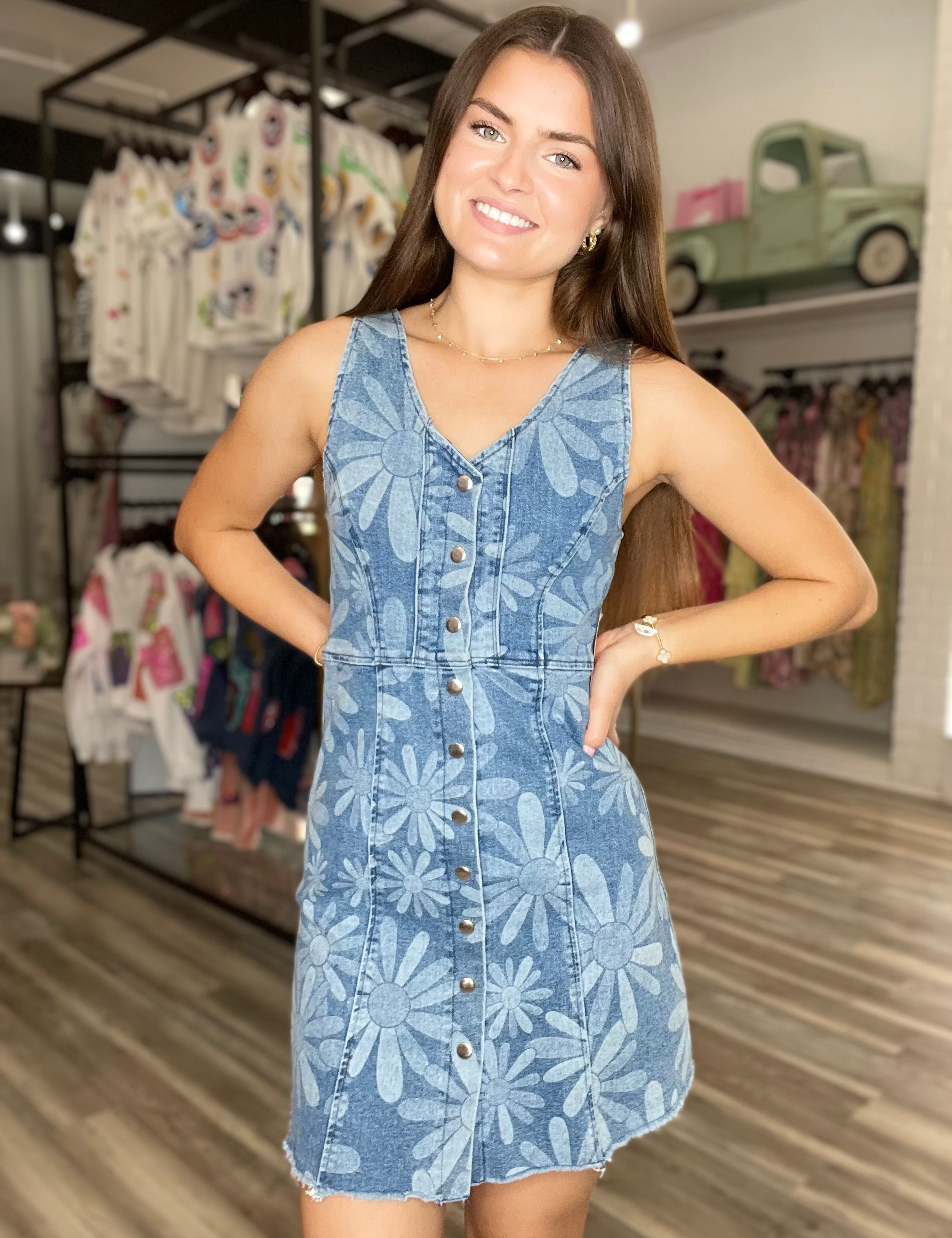 Daisy Denim Print Dress