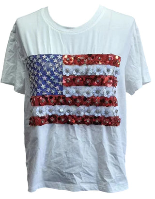 Flower American Flag Tee - White [Queen of Sparkles]