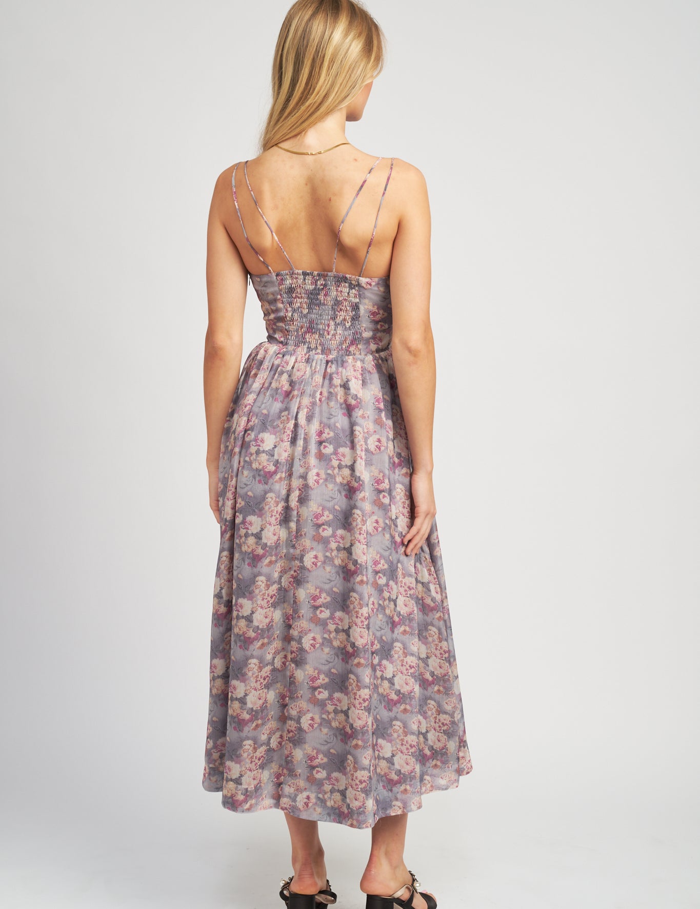 Elderberry Floral Midi Dress Charcoal Berry