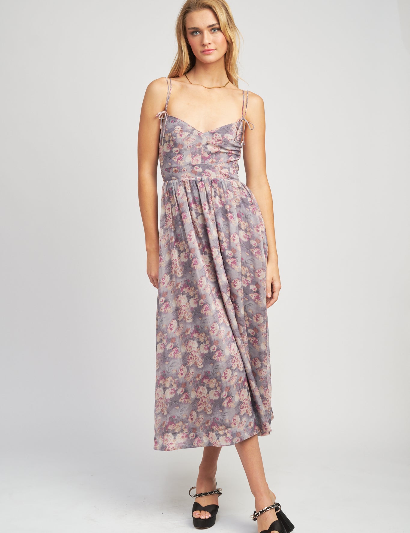 Elderberry Floral Midi Dress Charcoal Berry