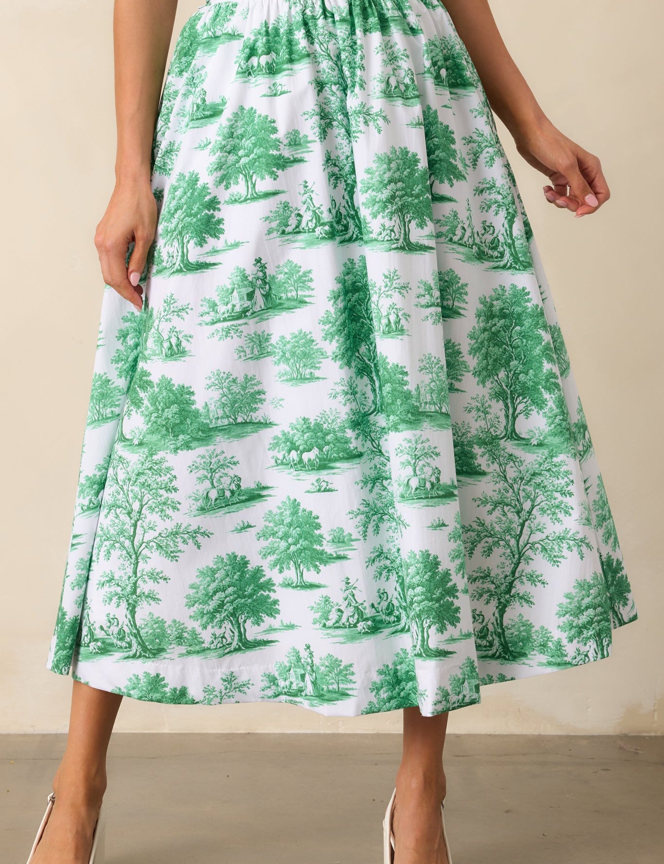 Thena Belted Midi Skirt - Eden Green Toile [Prosperina]