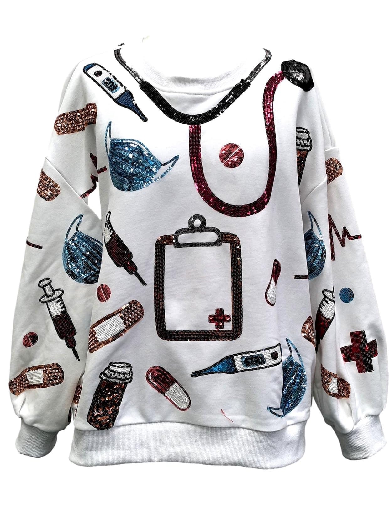 Medical Supply Icon Sweatshirt - White [Queen of Sparkles]