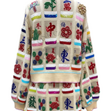 Multi Mahjong Tile Button Up Cardigan - Beige [Queen of Sparkles]