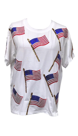 Scattered Metallic American Flag Tee - White [Queen of Sparkles]