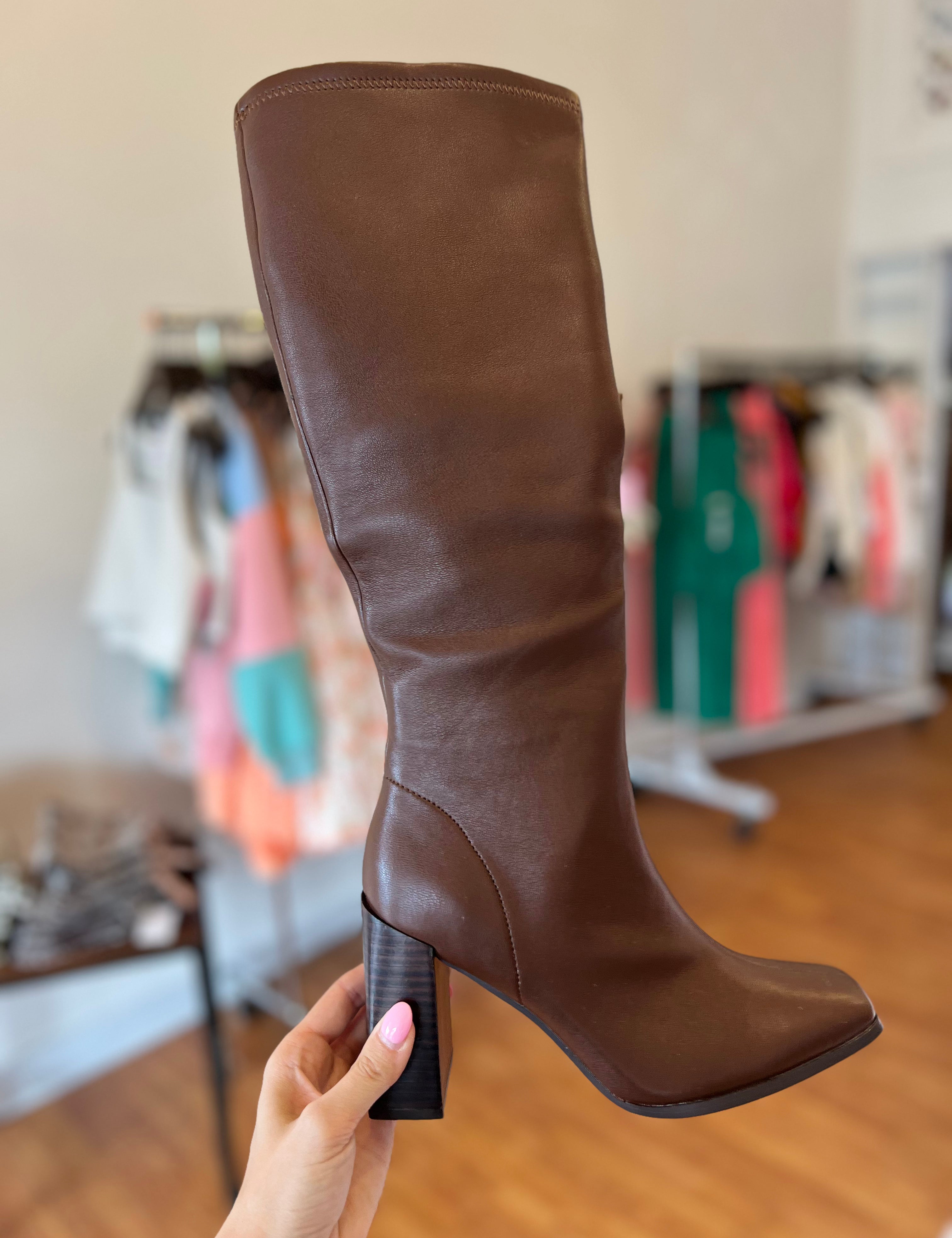 Mary Knee High Leather Boot Brown - No Box