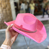 Amelia Rhinestone Strap Cowboy Hat Pink